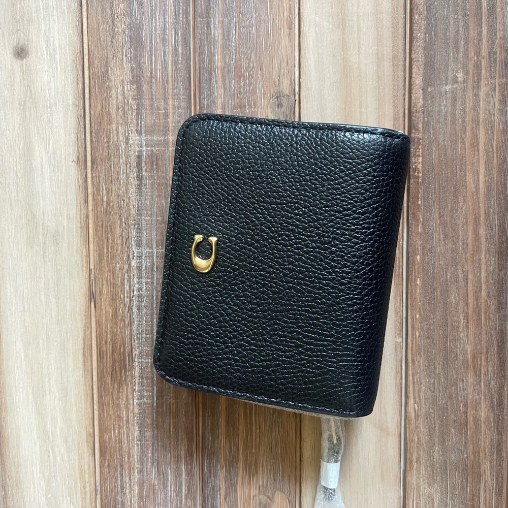 Coach Black Leather Wallet with Gold Accent